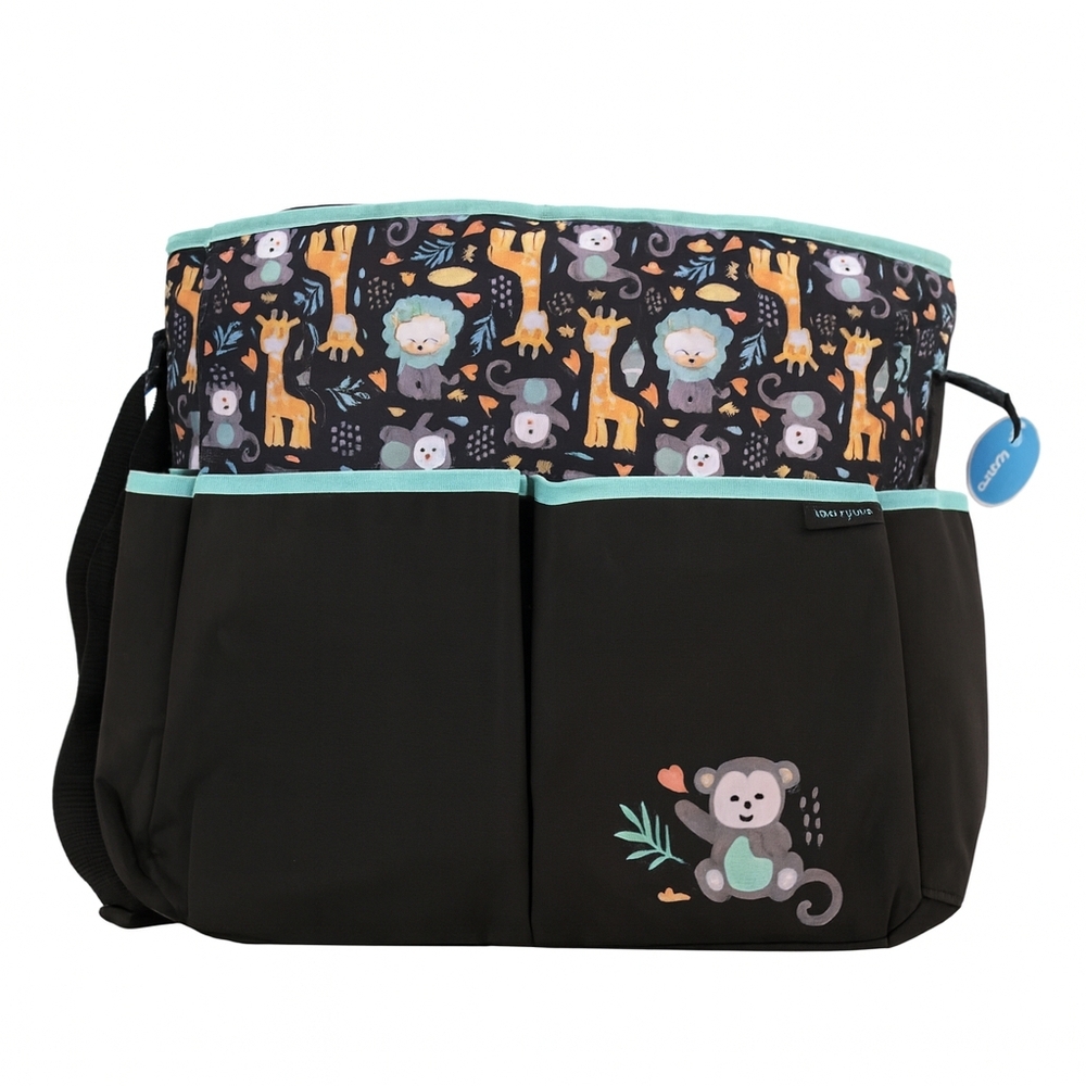 Kids Jungle Theme Diaper Bag - Black and Blue